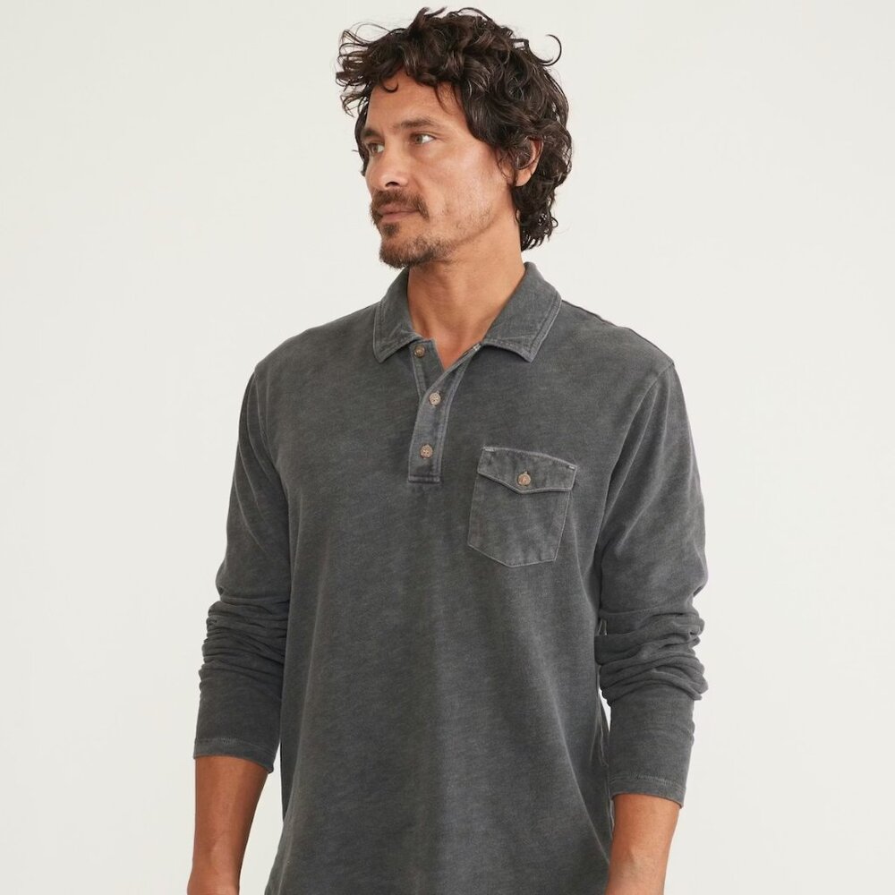Marine Layer L/XL Shirt Vintage Heavy Slub Polo Gray Long Sleeve Mens NWOT